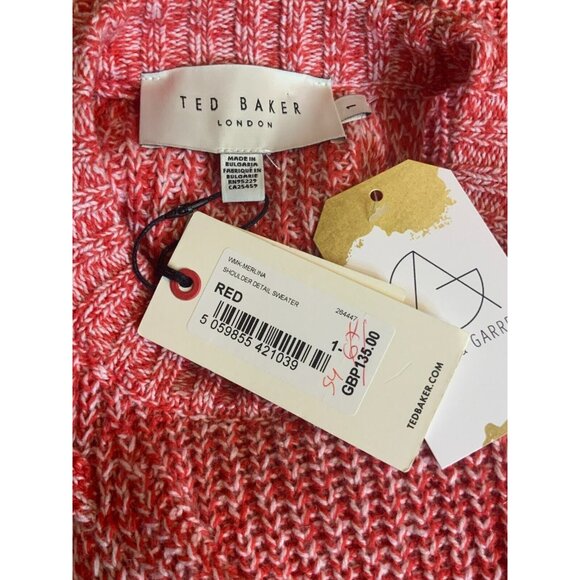 Ted Baker London Red & White Merlina Lace-Up Cold Shoulder Sweater Sz 1 / 4 NWT! - Picture 10 of 10
